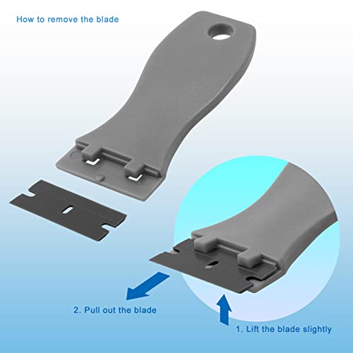 FOSHIO 2PCS Plastic Razor Blade Scraper Tool and 100PCS Plastic Blades for Gasket Remover, Sticker Remover, Labels Decal and Adhesive Remover for Windows and Glass (Grey) - color: Grey