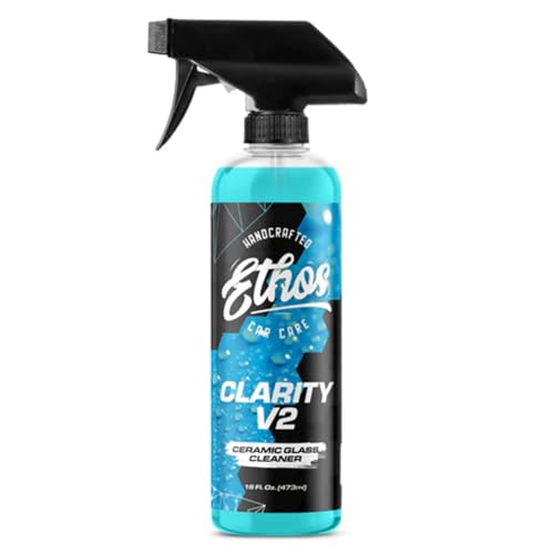 Ethos Clarity V2 – Ceramic Glass Cleaner & Windshield Water Repellent | Streak-Free Auto Glass Cleaner for Car Windows, Mirrors & Tinted Glass | Hydrophobic Protection - size: 16 Fl Oz (Pack of 1)