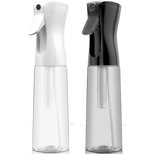 ELEMSY Spray Bottle For Hair (2 Pack 10 OZ) Continuous Mister Empty Spray Bottles, Ultra Fine Mist Water Sprayer for Hairstyling, Cleaning, Plants, Pets, Barbers, Salons, Essential Oil Scents - style: White & Black, 10 OZ