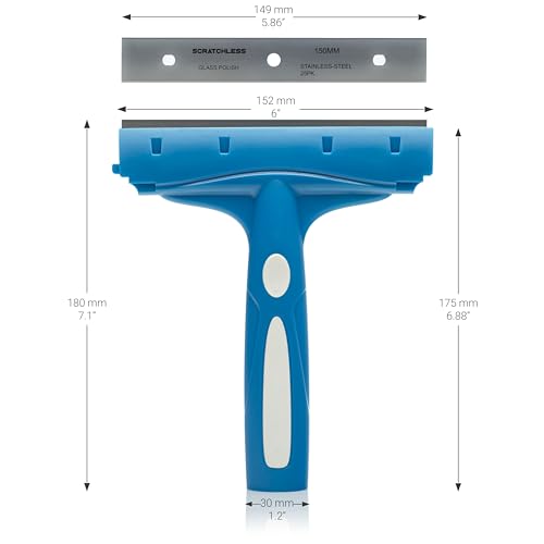 Glass Polish 6 inch (150mm) SCRATCHLESS Professional Scraper for Glass, Windows, Tiles and Any Smooth Surfaces - Comes Fitted with Stainless Steel Blade