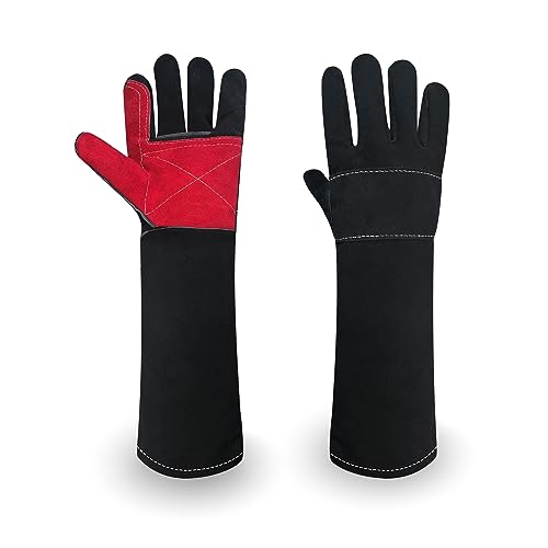 Long Welding Gloves 23.6 Inches 932℉,Heat/Fire Resistant Leather For Mig, Tig, Stick, Forge, BBQ, Grill, Fireplace - color: 17.7in Black