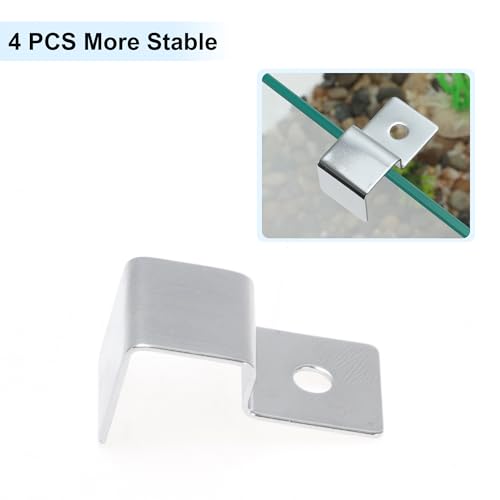 4 Pcs Aquarium Lid Clips, 15mm Aquarium Cover Support Clamps, Aquarium Cover Holder Lid, Stainless Steel Aquarium Tank Cover Clamps Set, Silver Tone