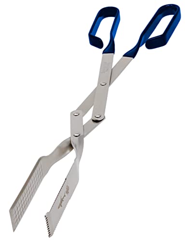 Grill Tongs - 17 inch (Blue) Steak Tongs. Professional kitchen and outdoor grilling utensil. Long reach Barbeque Grilling Tong. Ideal for steak, fish, burger, and sausage - color: Blue Steak Tongs