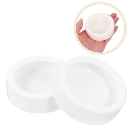 CLISPEED 2 Pcs Ceramics Reptile Feeding Bowl Set for Small Lizards, Round Lizard Feeding Dish with Anti-Escape Design, Safe and Easy to Clean White Bowls for Terrarium Use