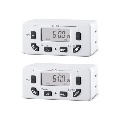 7 Day Programmable Digital Timer Outlet, Indoor Timer with Single Plug-in, Suitable for Lamp, Fan, Aquarium, 15A 1/2HP, 2 Pack - size: 2 PACK