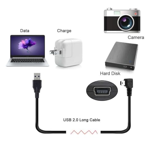 chenyang Mini USB Cable USB 2.0 Male to Mini USB 5 Pin Male 90 Degree Left Angled Charging Data Transfer Extension Cable 3.0M - color: Left Angled, size: 3.0M
