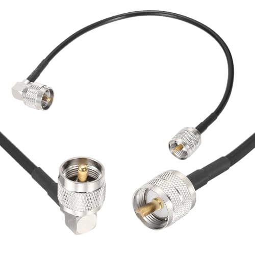 MECCANIXITY Black RG58 CB Coax Cable 1ft, 50 Ohm Low Loss UHF Male to UHF Male Right Angle Extension Jumper Cable for HAM Radio, Antenna Analyzer, HF Radio, and Communication Devices - size: 1ft