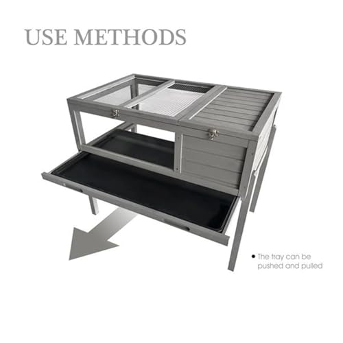 Turtle Habitat, Wooden Turtle House with Removable Legs, Small Animal Reptile cage, pet Supplies, Indoor and Outdoor use, Gray