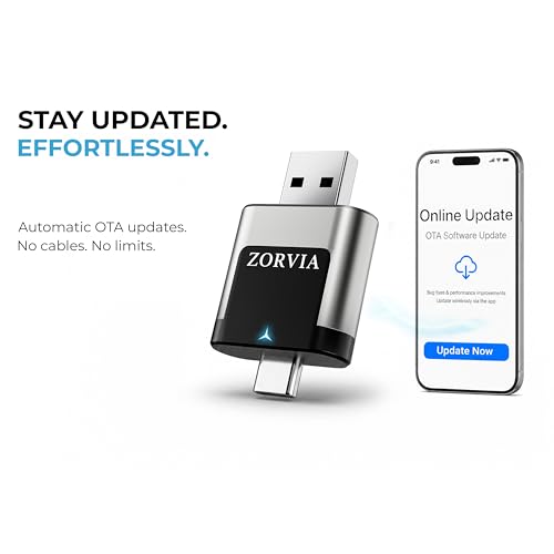 ZORVIA Wireless CarPlay Adapter for iPhone & Android Auto 2026 Upgraded - Convert Wired CarPlay to Wireless, Fast Auto Reconnect, Plug and Play, USB-C & USB-A (Silver) - color: Silver