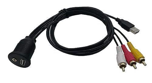 3.5mm & USB Flush Mount Cable - 1M, RCA Extension, Dash, Panel, Car, Boat, Motorcycle - color: 1M, 3RCA/USB