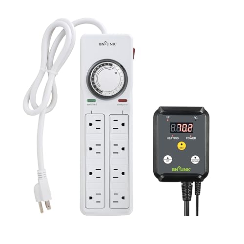 BN-LINK 8 Outlet Surge Protector with Mechanical Timer and Heat Mat Thermostat Controller
