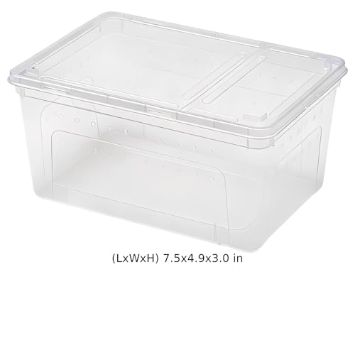 2 Pcs Small Reptile Breeding Box, Portable Clear Plastic Feeding Hatching Container, Space-Saving Terrarium for Small Pets, 7.5 x 4.9 x 3 in