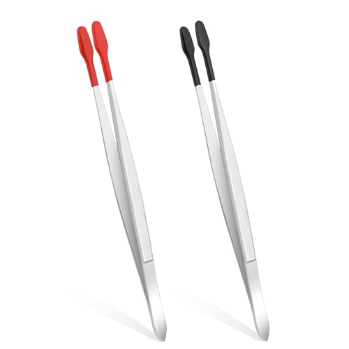 Rubber Tipped Tweezers, 2PCS PVC Coated Flat Tip Tweezers Stainless Steel Forceps Non Marring Pincettes for Stamp Coins Jewelry Industrial Electronic Hobby Craft Tools
