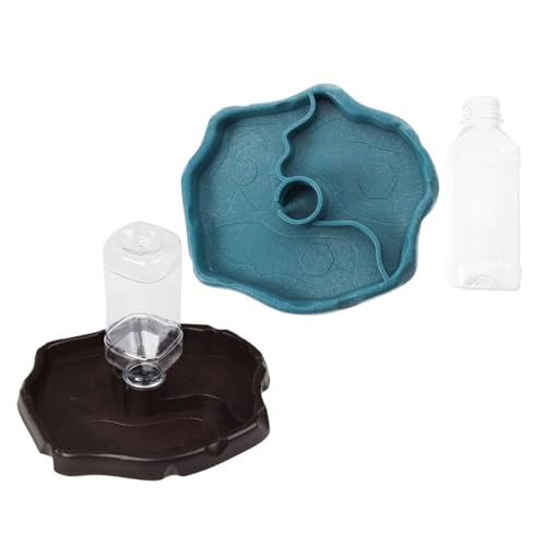 SUPVOX Automatic Reptile Water Bowl and Food Holder for Tortoises and Lizards, Lake Blue and Dark Brown Waterer with Reservoir, Terrarium Feeding Dish for Turtle and Bearded Dragon