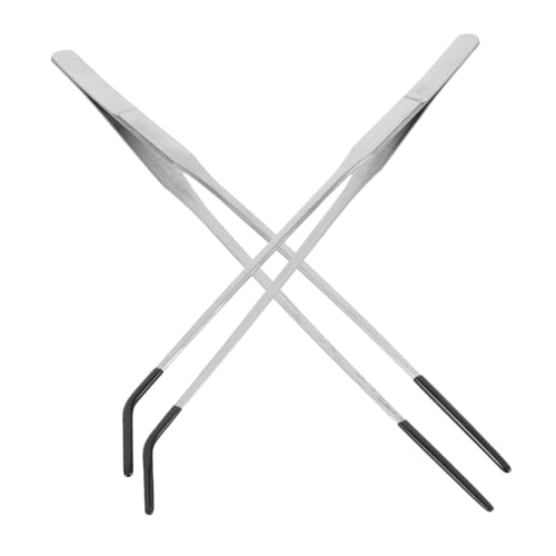 TEHAUX 2pcs Stainless Steel Feeder Tongs with Rubber Tips Curved Long Handle Reptile Accessories for Easy Feeding of Snakes Lizards and Aquatic Plants