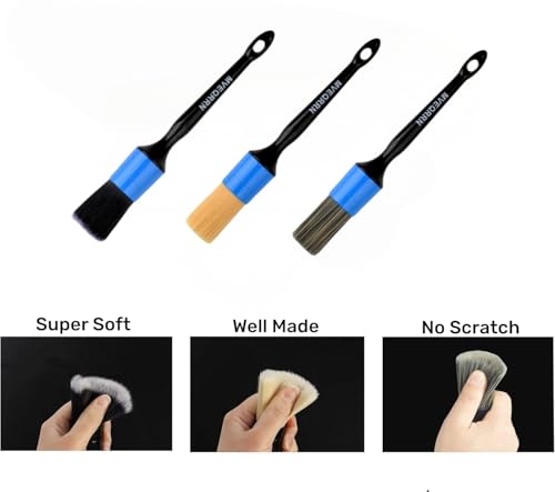 MVEQRRN 3pcs Car Detailing Brush Set,Boars Hair Detailing Brush Blue - color: 3pcs blue car detailing brush