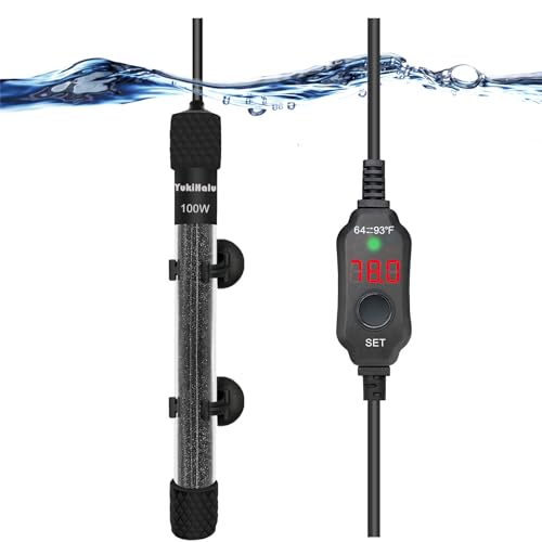YukiHalu Small Submersible Aquarium Heater, Adjustable Mini Fish Tank Heater 25W 50W 100W 200W 300W with External Temperature Controller, LED Display, Used for 5/10/20/40/60 Gallons (100 Watts) - size: 100 Watts
