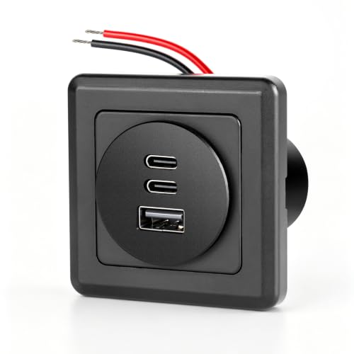 12v RV USB Wall Panel Mount Outlet, 78W 3 Port 12 Volt USB Charging Station, Aluminum Body + Black Faceplate usbc and usba Plug Port, USB-c PD Fast Charging for Camper Van(1 Pack) - color: 1 Pack