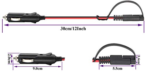 SAE Cigarette Lighter Charger Cable,16AWG 12V Cigarette Lighter Male Plug to SAE 2 Pin Quick Release Disconnect Connector Plug Adapter Extension Charging Cable with Fuse(0.3m/1ft-2Pack-M) - color: 0.3m-Male-2Pack