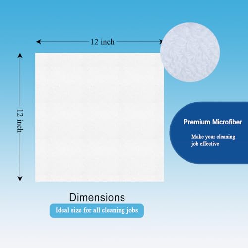Microfiber Cleaning Cloths, Ultra Absorbent Lint Free Towels for Kitchen, Glass, Countertops, Stainless Steel, Car Care & Household Cleaning, Reusable Washable Rags, 12" x 12", 6 Pack - color: White