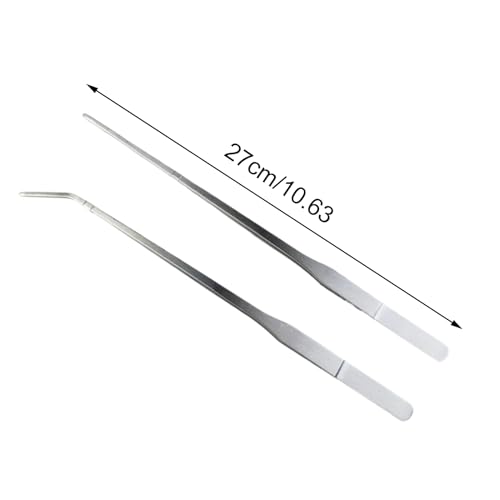 Aquarium Tweezers for Reptile Feeding, Stainless Steel Feeding Tongs for Reptile, 27cm Long Tongs with Curved Tips, Silver for Terrarium Enclosure Gecko Turtle Axolotl Bearded Leopard Lizard Saltwater