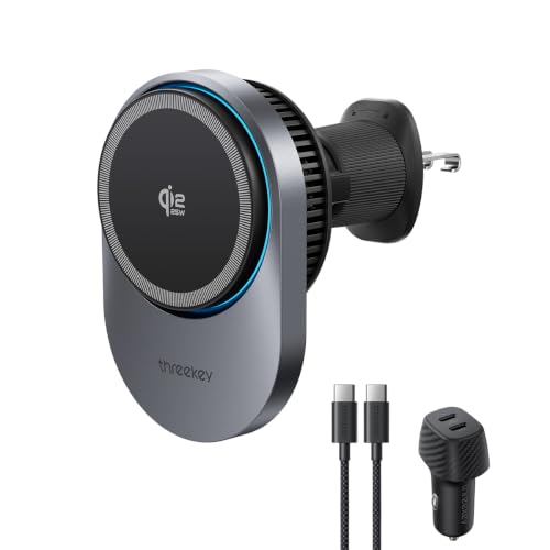 THREEKEY Magnetic Car Mount Charger Lite Qi2 25W Charging with TEC Cooling - color: Black