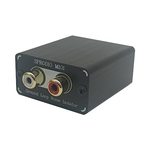 SPRODIO RCA Ground Loop Noise Filter Stereo Audio Noise Isolator Box Eliminate Common Ground Loop hum Noise for Home Audio System with RCA Socket (M101)