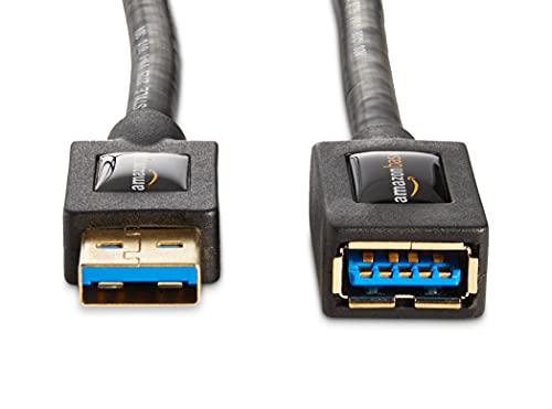 Amazon Basics 2-Pack USB 3.0 Extension Cable, A-Male to A-Female, 4.8Gbps High-Speed, Gold-Plated Connectors, 6 Foot, Black - size: 6 Feet