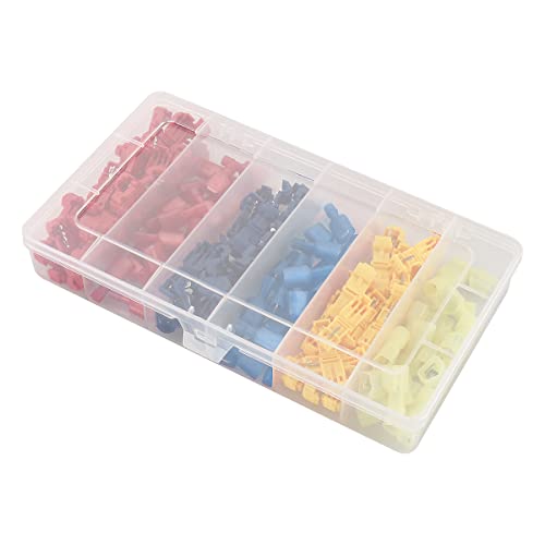 Baomain 120PCS Quick Splice Wire Terminals Kit, T-Tap Self-Stripping Connectors with Nylon Fully Insulated Male Spade Terminals, Red Blue Yellow Assortment