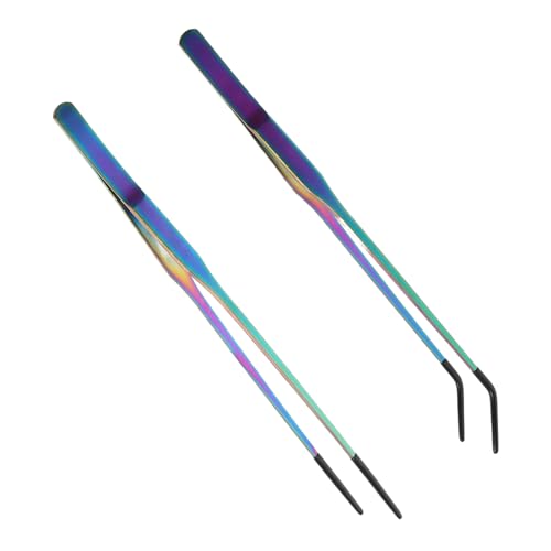 BESTonZON 2PCS Stainless Steel Aquarium Feeding Tweezers Set Curved and Straight PET Feeding Tongs for Lizards Snakes and Reptiles Long Handle Tools for Terrarium and Aquatic Plants