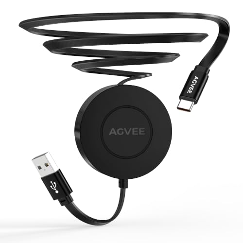 AGVEE 1ft Fixed / 3.3ft Extend Single-End Retractable USB C Cable - size: 1ft Fixed / 3.3ft Extend
