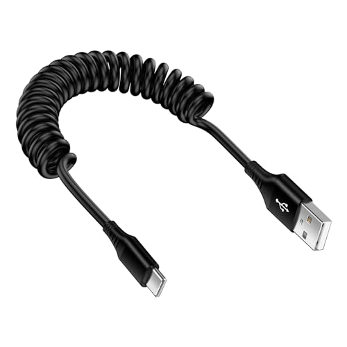 Samsung S24 Ultra FE Coiled USB C to USB A Cable Fast Charging for Galaxy S26 Ultra/S24+/S23/S22/S25,3FT Retractable Android Phone Car Charger Cord for iPhone 17 16 15 Pro Max Plus,Google Pixel 10/9/8