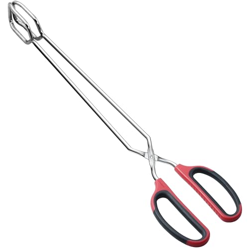 HINMAY Extra Long Scissor Tongs 16-Inch Stainless Steel Barbecue Grilling Tongs - color: Red, size: 16"
