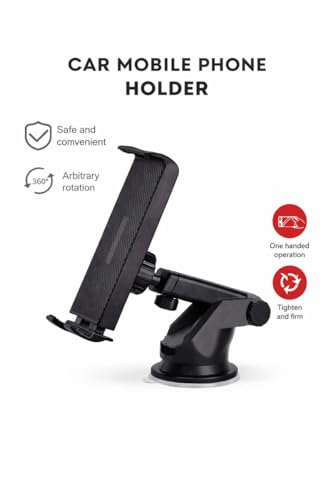 Adjustable & Extendable Car Phone Holder for Dashboard & Windshield, 360° Rotating One-Handed Universal Smartphone Mount with Strong Suction for Cars, Trucks & SUVs, Compatible with iPhone & Android