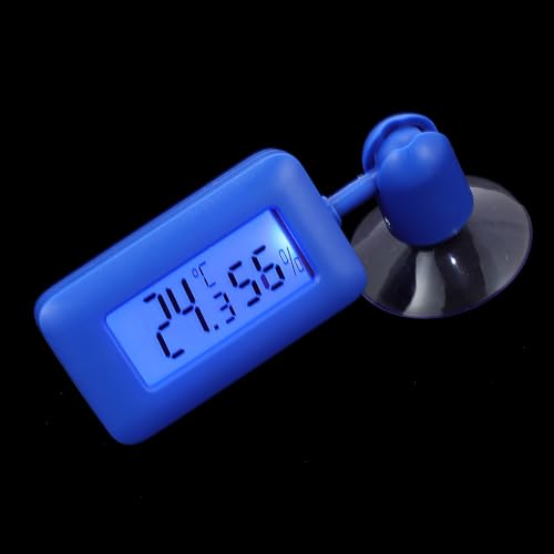 WOONEKY Rotary Reptile Terrarium Thermometer with Suction Cup, Digital Temperature and Humidity Measuring Device, Night Light, Blue Mini Hygrometer for Bearded Dragon and Lizard Tanks