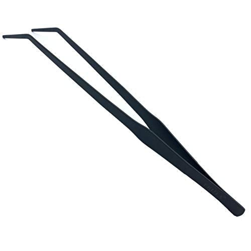 FRUTA Aquarium Tweezers Stainless Steel Curved Tweezer with Carbonation Protection Coating Against Rust Long Reptiles Feeding Tongs for Aquatic Plants Spider Snakes Lizards, 15 inch - Black Curved