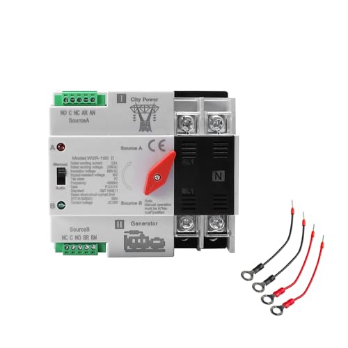 63Amp AC220V Automatic/Manual Transfer Switch 2P 50/60Hz, 2POLE 63A Mini ATS Auto Dual Power Switch W2R for Home Generator, Din Rail Mount Cn Automatic Changeover Fast Transfe for Solar,Rv,Lv Power - size: 2P 63A AC220V