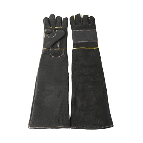 AOWPFVV Long Sleeve Thick Leather Animal Handling Glove Anti Scratch Protective Gloves for Training Dog Cat Bird Snake Parrot Lizard Wild Animals Reptiles,Bite Resistant Gloves(Large,23.6in) - color: Black Size Large 23.6in