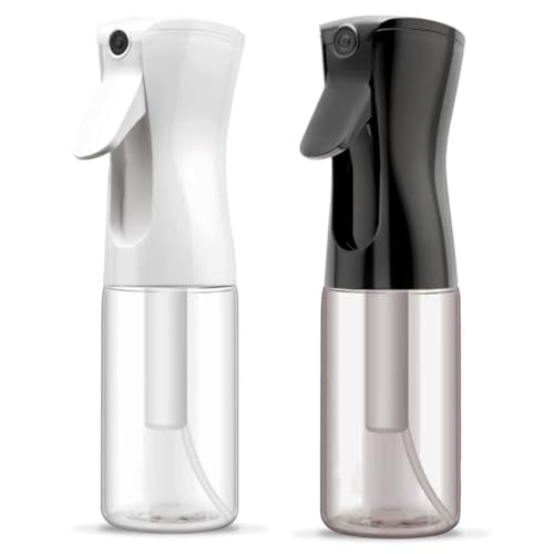 ELEMSY Spray Bottle For Hair (2 Pack 6.8 OZ) Continuous Mister Empty Spray Bottles, Ultra Fine Mist Water Sprayer for Hairstyling, Cleaning, Plants, Pets, Barbers, Salons, Essential Oil Scents - style: White & Black
