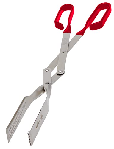 Steak Grill Tongs - 17 inch Red. Professional outdoor grilling utensil. Long reach Barbeque Grilling Tongs. Ideal for steak, fish, burger, and sausage - color: Red Steak Tongs