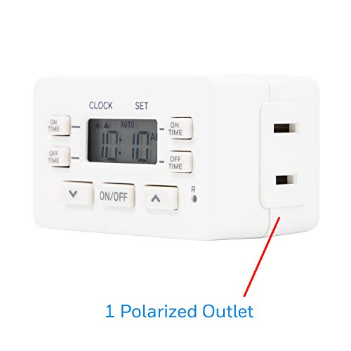 UltraPro 24hr Digital Bar , 1-Polarized Timer Outlet, 2 Programmable ON/OFF Cycles Plug Timer, 125VAC Light Indoor, Lamp , Timers For Electrical Outlets, White, 1 Pack, 45184 - style: Timer