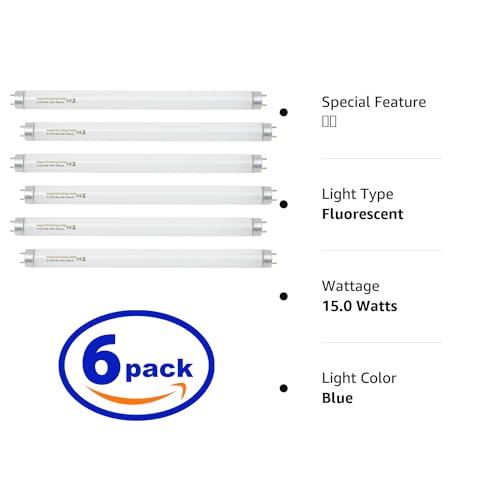 amgolibi 18 Inch 15 Watt Black Light Bulb F15T8/BL Replacement T8 Fluorescent Lamps for 30W Machine 350BL 365-nm Blue Light 6 Count - style: 6 Pack