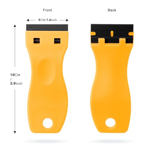 FOSHIO 2PCS Plastic Razor Blade Scraper Tool and 100PCS Plastic Blades for Gasket Remover, Sticker Remover, Labels Decal and Adhesive Remover for Windows and Glass (Yellow) - color: Yellow/Black