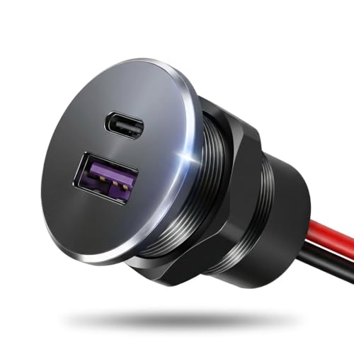 Vadaxx All-Aluminum 12V RV USB Outlet Wall Mount Recessed Panel Car Charger - color: Black, size: 1P