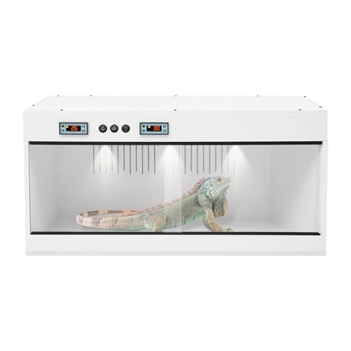 31.5*15.8*15.8 inches PVC Reptile Tank, Reptile Terrarium for Ball Python Bearded Dragon Snake Gecko, Reptile Terrarium Lounge Habitat with Glass Sliding Door & Top Screen Ventilation (White) - color: White