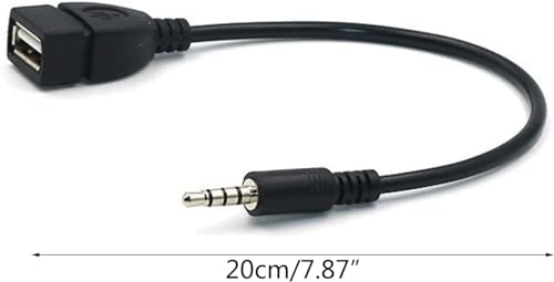 Black USB to AUX Adapter Cable,3.5mm Male AUX Plug to USB 2.0 Female Converter Adapter Cable Cord for Car Aux Port 20cm/8-inch Length Black OTG Adapter Accessories