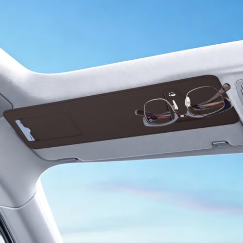 Car Sun Visor Extender with Sunglass Clip&Ticket Card Holder, Brown - color: Brown
