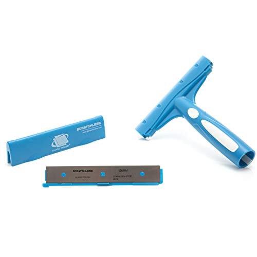 Glass Polish 6 inch (150mm) SCRATCHLESS Professional Scraper for Glass, Windows, Tiles and Any Smooth Surfaces - Comes Fitted with Stainless Steel Blade