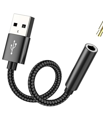 USB to 3.5mm Jack Audio Adapter Aux Sound Headphone Cable PC Port for Apple Adaptor Cord Car Devices Replacement Microphone Headset External Plug Auxiliary Stereo Interface DAC Gamecube Converter