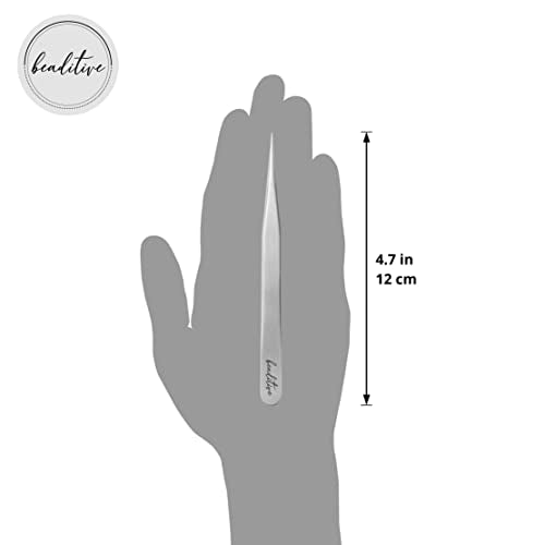 Beaditive High Precision Tweezers 3 Pack - 4.7" Craft Tweezers for Sewing, Beading & DIY Crafts - Non-Serrated Jewelry Tweezer Set with Fine Point Tips - Stainless Steel Needle Nose Hobby Tweezers